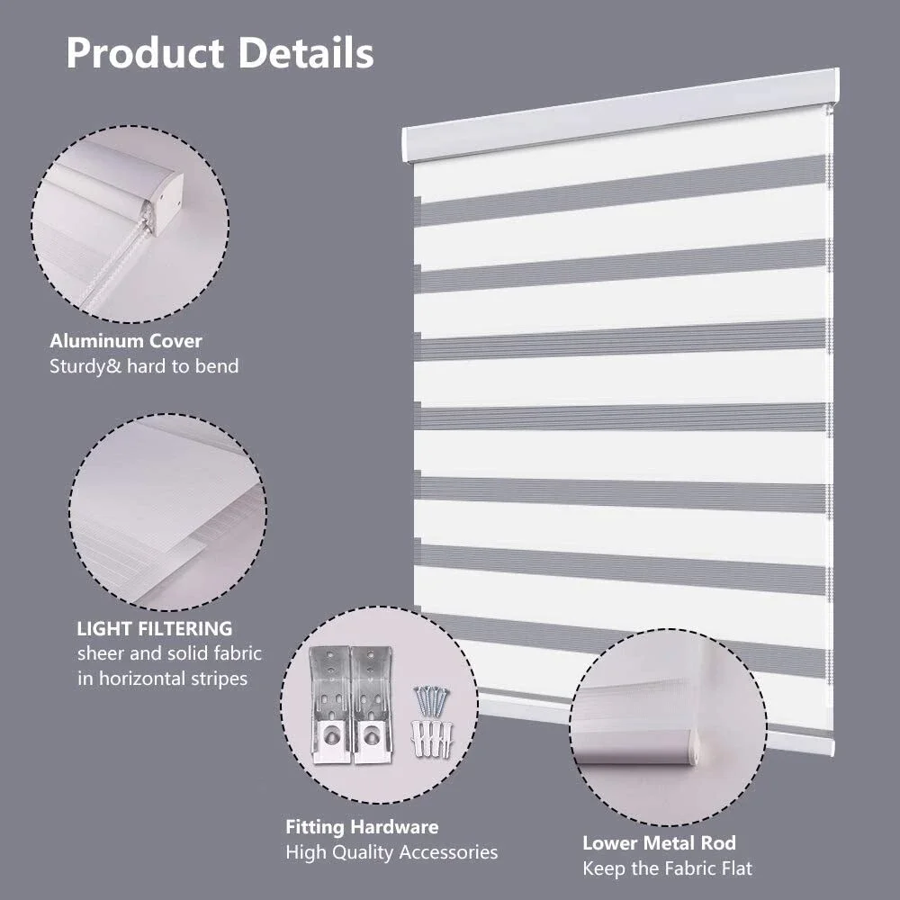 LUCKUP Zebra Blind 24x72 White Dual Roller Shade‎ Day Night Valance Polyester